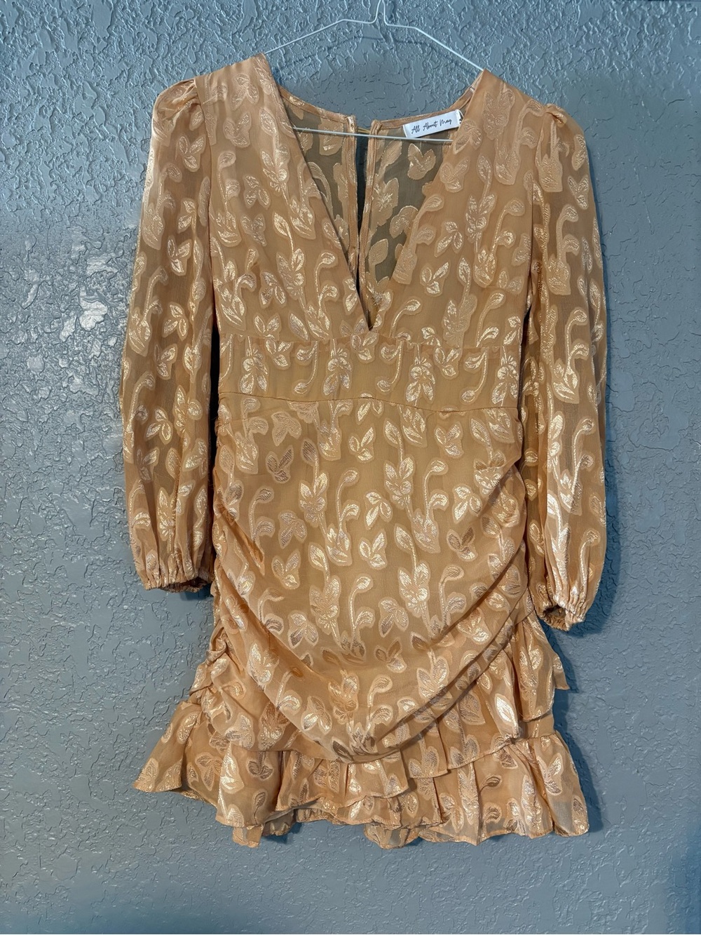 All About May Floral Long-Sleeve Ruffled Mini Dress NWT